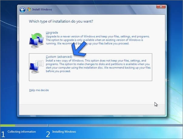 installer Windows 7 en option