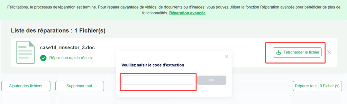entrez le code et cliquez sur ok