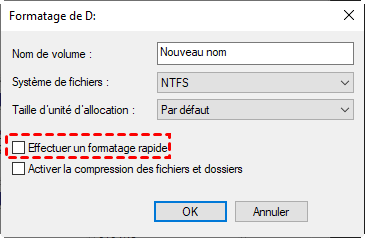 vérifiez que vous avez choisi le format rapide