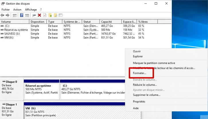 formatage du ssd avec la gestion des disques