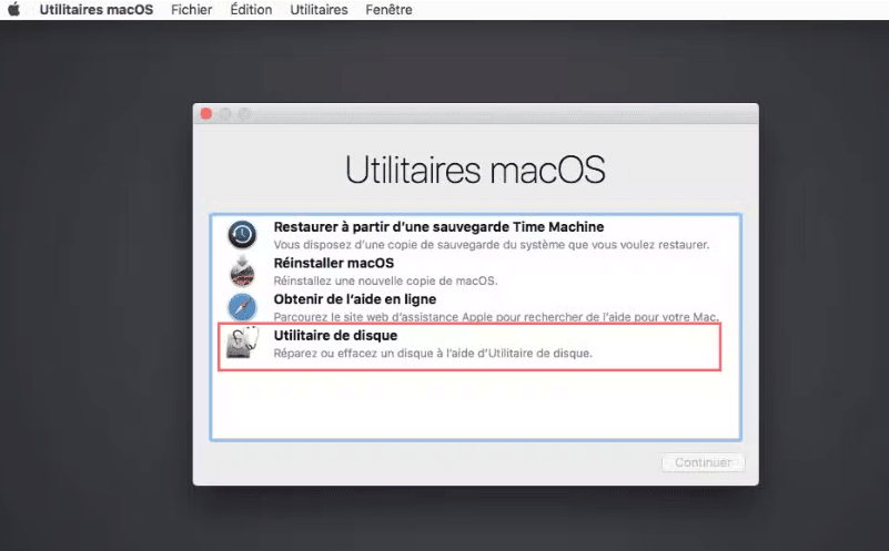 ouvrir l'utilitaire de disuqe sur macOS