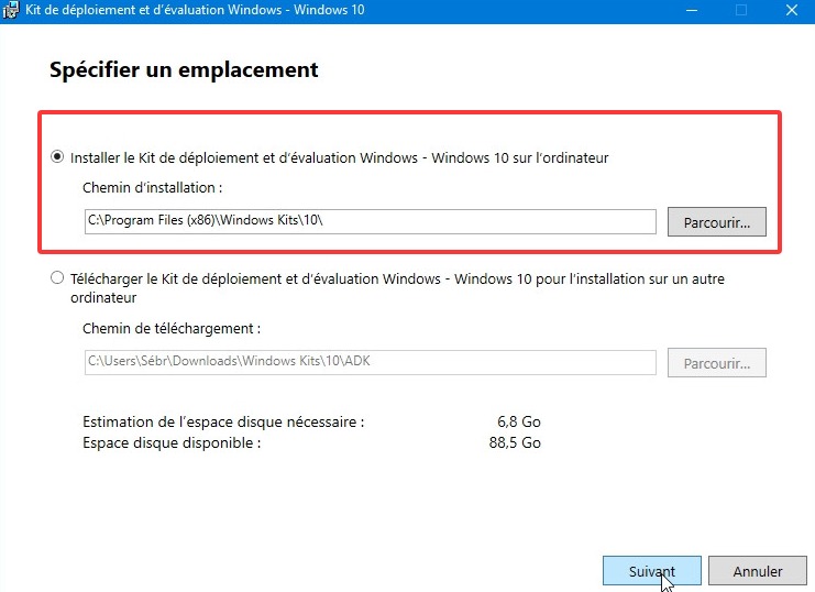 Installer l'outil Windows ADK