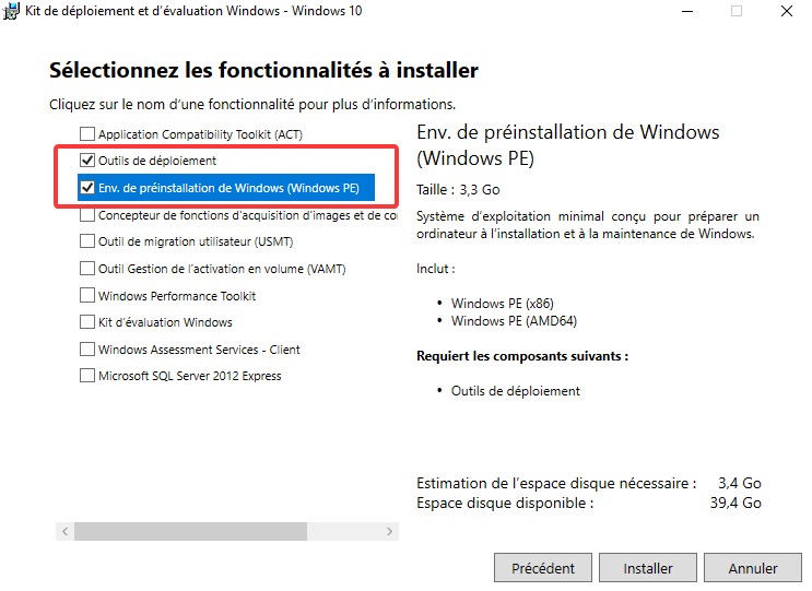 Sélectionnez les fonctionnalités que vous souhaitez installer