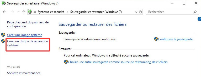 formatage du lecteur système avec le disque de réparation