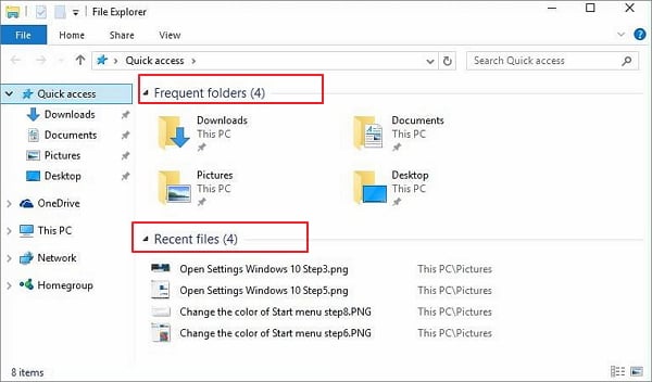 Windows 10 accès rapide aux fichiers et dossiers