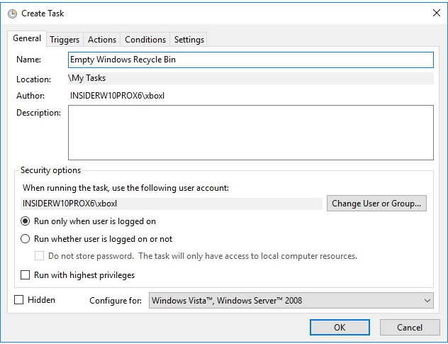saisissez les détails de la tâche dans l'onglet général