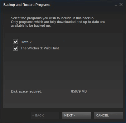 Sélectionnez les jeux à sauvegarder.