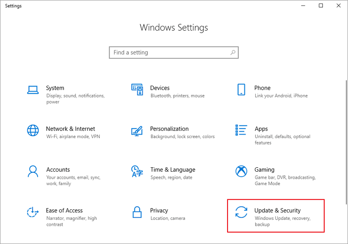 choisir la mise à jour et la sécurité