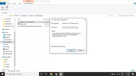sélectionnez l'option de brûlage dans l'avis