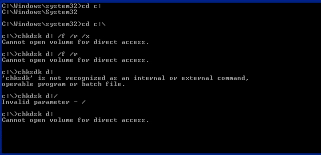 Commande chkdsk qui dit impossible d'ouvrir le volume en acces direct