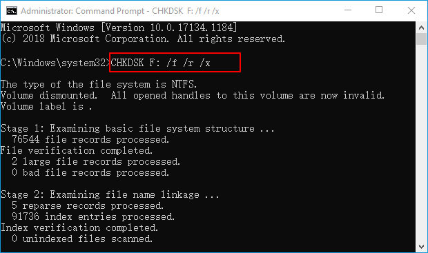 réparer la carte sd ou clé USB en utilisant cmd