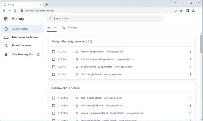 comment afficher l'historique de Chrome