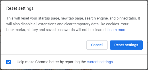 Corriger le problème de téléchargement des fichiers dans Chrome - réinitialiser Chrome