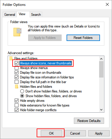 Désactiver les vignettes