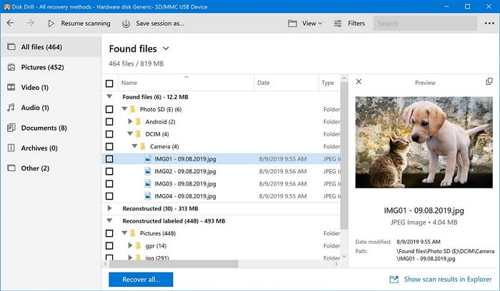 interface utilisateur pour la récupération des données de forage de disque
