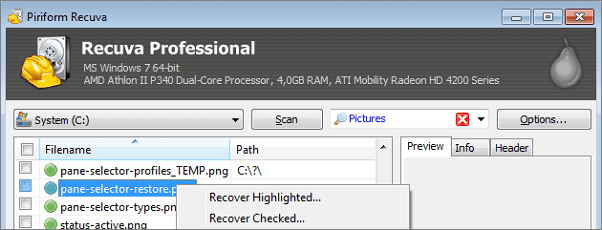 Logiciel de récupération de données sur disque dur Recuva