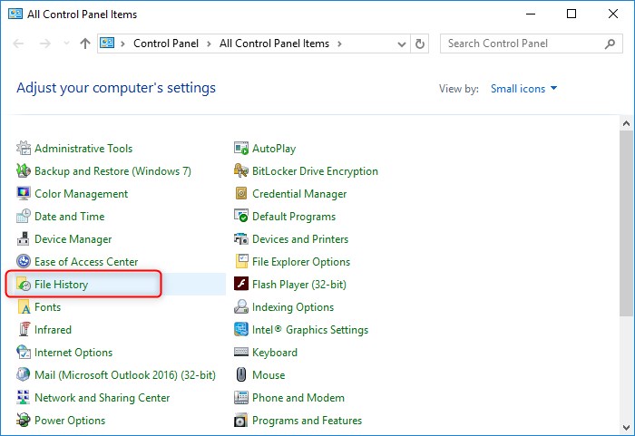 Aller à l'historique des fichiers