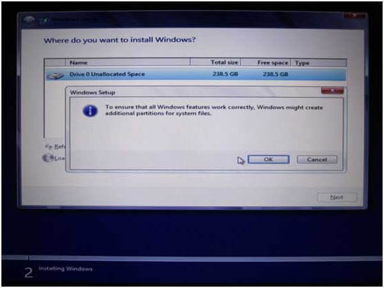 cliquez sur ok pour continuer