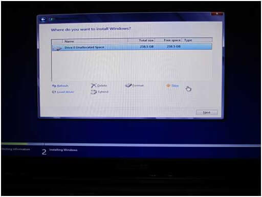 sélectionner l'espace non alloué