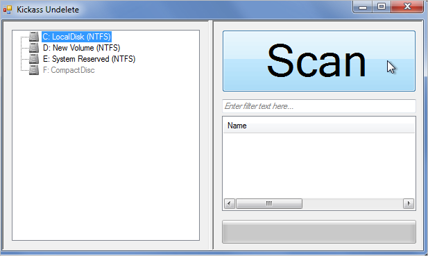 Interface principale de kickass undelete