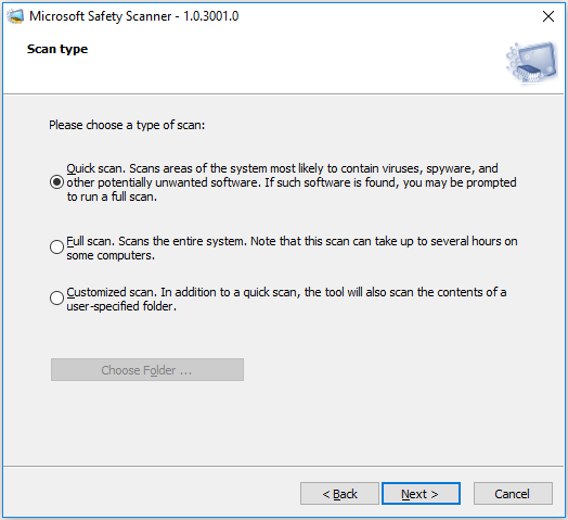 Réparer les fichiers/dossiers qui reviennent après avoir été supprimés - Exécuter Microsoft Safety Scanner
