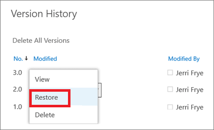 onedrive restaurer à la version précédente