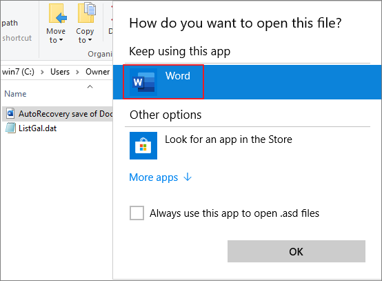 ouvrir un fichier asd word