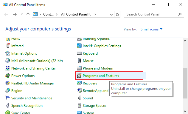 programmes et fonctionnalités ouverts