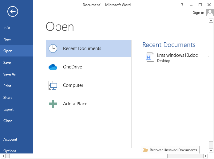Ouvrez le document récent après vous être connecté avec le compte MS.