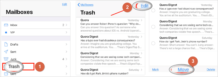 comment récupérer les e-mails supprimés de l'iPhone avec la corbeille
