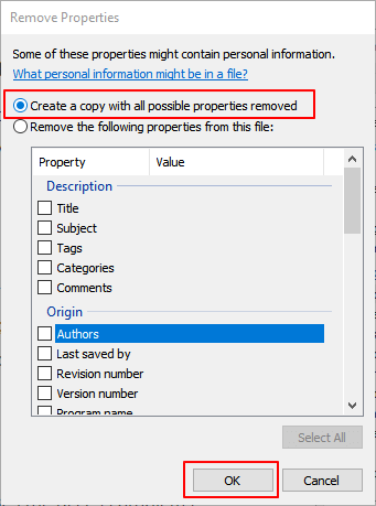 Sélectionner pour copier avec toutes les propriétés possibles supprimées