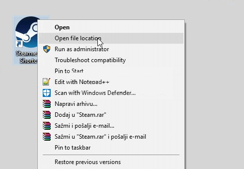 Ouvrir l'emplacement du fichier des jeux Steam.