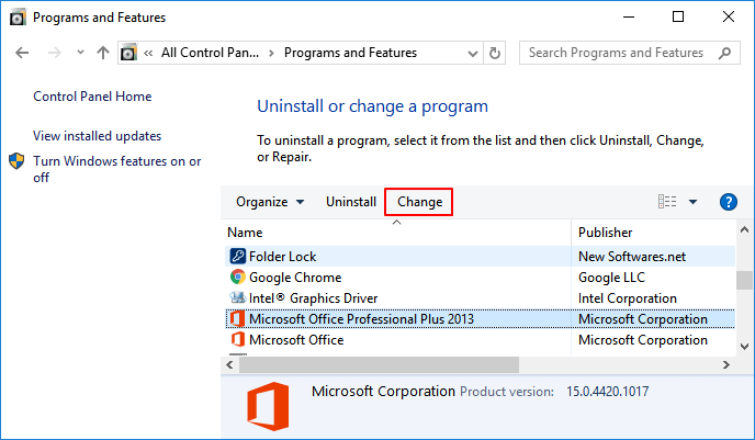 réparer l'installation de bureau pour réparer word ne répond pas-1