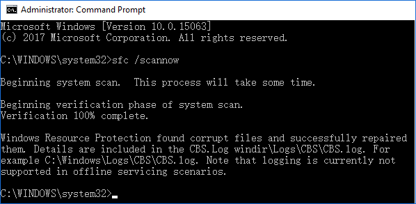 réparer Windows 10 qui ne démarre pas après une mise à jour - exécuter SFC