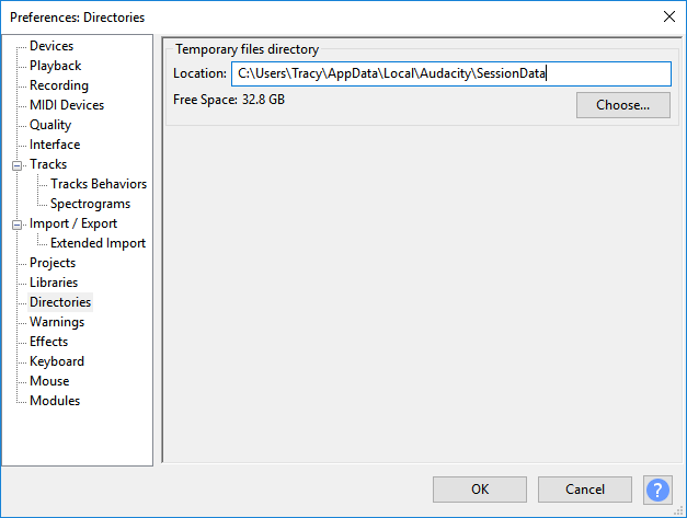 Retrouver Audacity dans le dossier temporaire