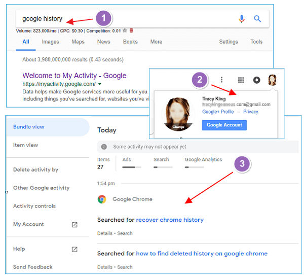 afficher l'historique supprimé sur google chrome