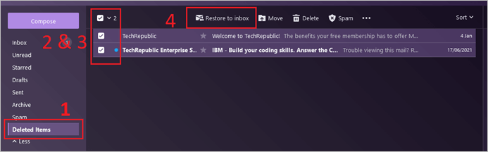 restaurer la boîte de réception 1