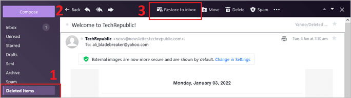 récupérer les emails supprimés de Yahoo
