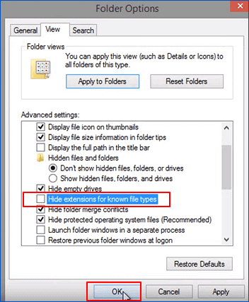 Afficher les extensions de fichiers.