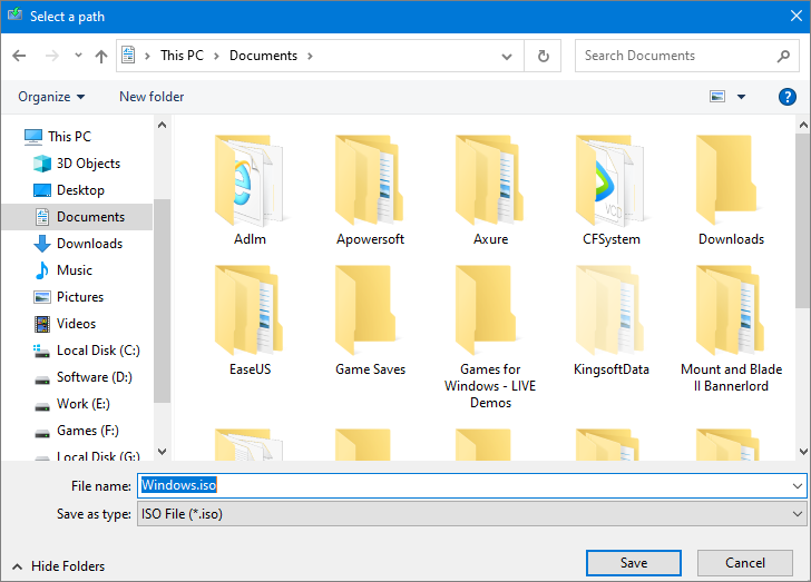 sauvegarder l'ISO sur votre PC