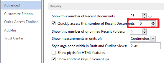 afficher ce nombre de documents récents dans word