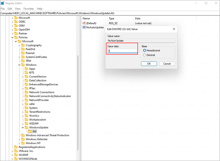 désactiver la mise à jour de Windows 11 avec regdit - 2