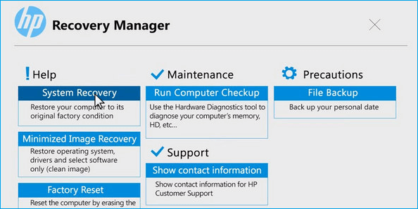 Effectuer une récupération du système à partir du menu d'amorçage HP