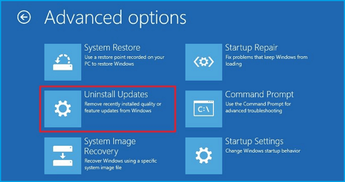 réparer Windows 10 qui ne démarre pas après une mise à jour - désinstaller la mise à jour