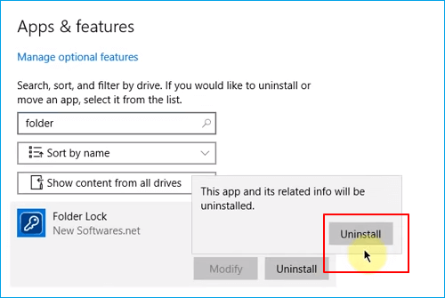 Désinstallez le verrouillage des dossiers.