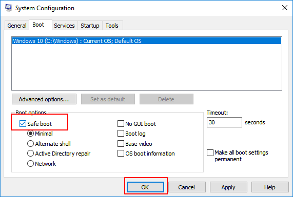 Confirmez pour redémarrer Windows en mode sans échec.