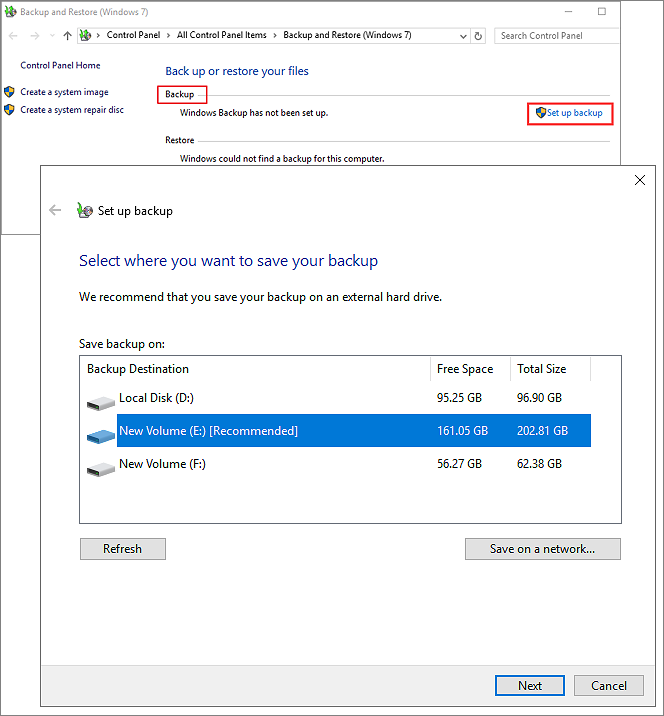 sélectionner un disque dur à sauvegarder