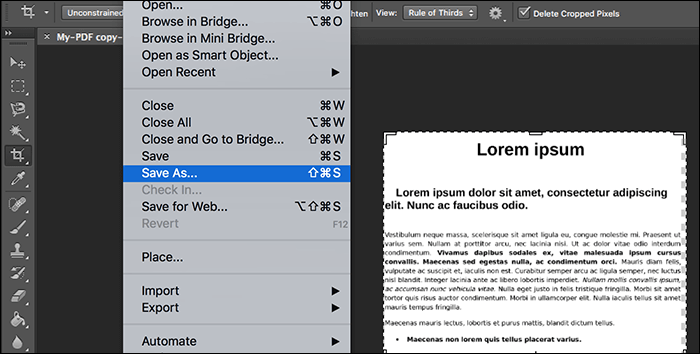 convertir un pdf en jpg avec photoshop