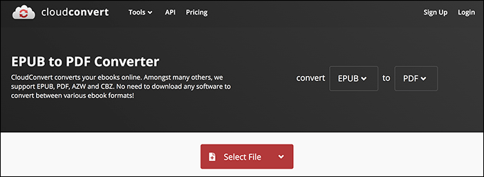 cloudconvert, convertisseur en ligne d'epub en pdf