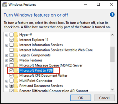 trouver les fonctionnalités de microsoft print to pdf à windows